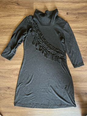 Spense Dark Charcoal Ruffle Turtleneck Dress